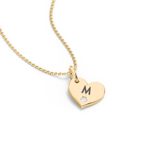 Engravable Sideways Heart Necklace with Birthstone – 18K Gold Plated Silver with Diamond