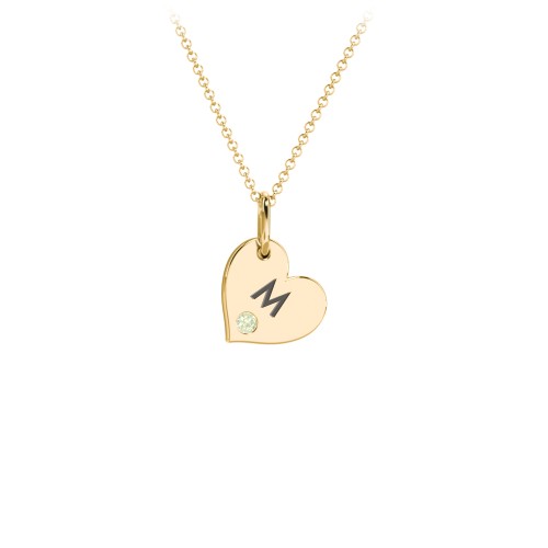 Engravable Sideways Heart Necklace with Birthstone – 18K Gold Plated Silver with Peridot