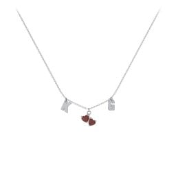 Initials Necklace with Double Heart Gemstones