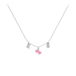 Initials Necklace with Double Heart Gemstones