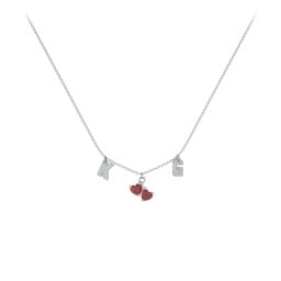 Initials Necklace with Double Heart Gemstones