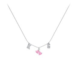 Initials Necklace with Double Heart Gemstones