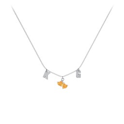 Initials Necklace with Double Heart Gemstones in 925 Sterling Silver with Citrine