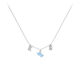 Initials Necklace with Double Heart Gemstones in 925 Sterling Silver with Blue Topaz