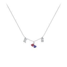 Initials Necklace with Double Heart Gemstones in 925 Sterling Silver with Ruby and Blue Sapphire