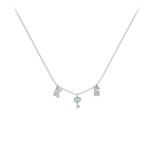 Initials Necklace with Gemstone Key Charm