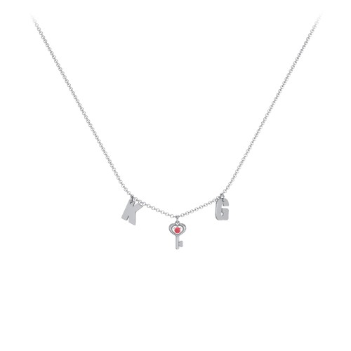 Initials Necklace with Gemstone Key Charm – Sterling Silver with Garnet