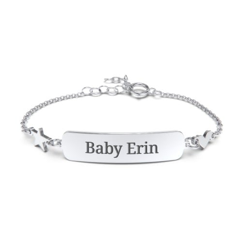 Engravable Baby Bracelet with Heart and Star Charms