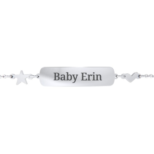 Engravable Baby Bracelet with Heart and Star Charms – Sterling Silver
