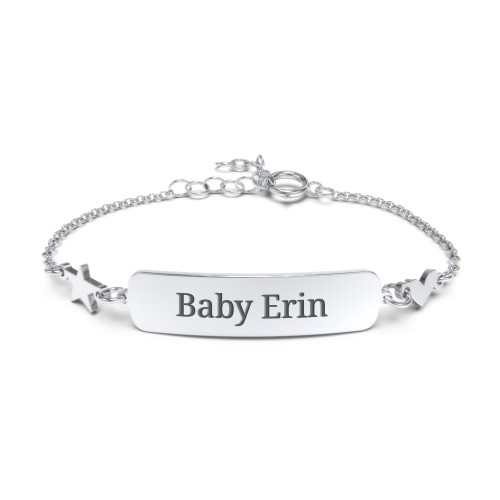 Engravable Baby Bracelet with Heart and Star Charms – Sterling Silver