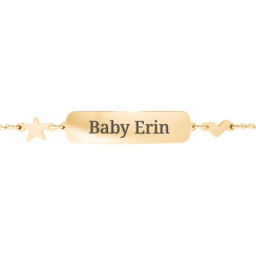 Engravable Baby Bracelet with Heart and Star Charms – 10K Yellow Gold
