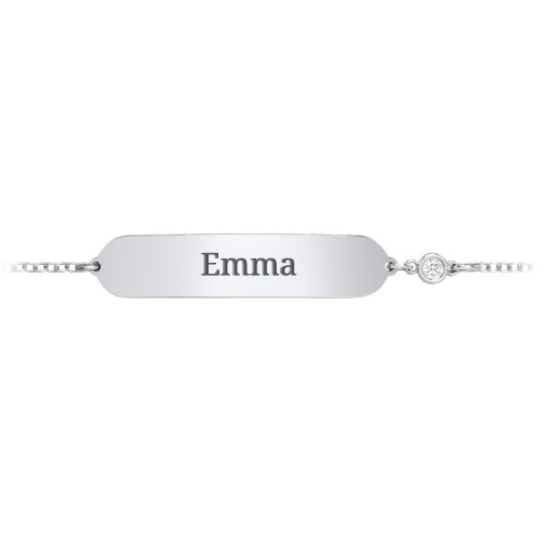 Kids and Baby Engravable Bracelet with Birthstone – Sterling Silver with Diamond