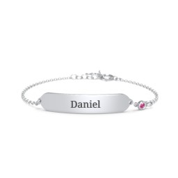 Kids and Baby Engravable Bracelet with Birthstone in 925 Sterling Silver with Ruby