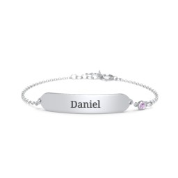 Kids and Baby Engravable Bracelet with Birthstone in 925 Sterling Silver with Amethyst