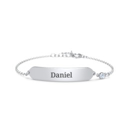 Kids and Baby Engravable Bracelet with Birthstone in 925 Sterling Silver with Blue Topaz