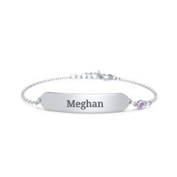 Kids and Baby Engravable Bracelet with Birthstone in 925 Sterling Silver with Amethyst