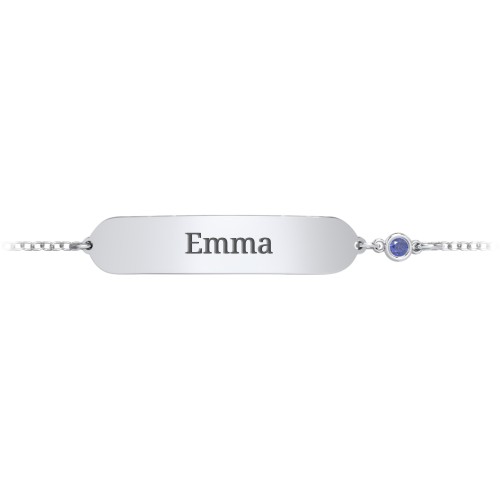 Kids and Baby Engravable Bracelet with Birthstone – Sterling Silver with Blue Sapphire
