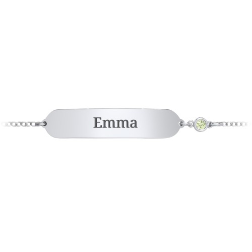 Kids and Baby Engravable Bracelet with Birthstone – Sterling Silver with Peridot