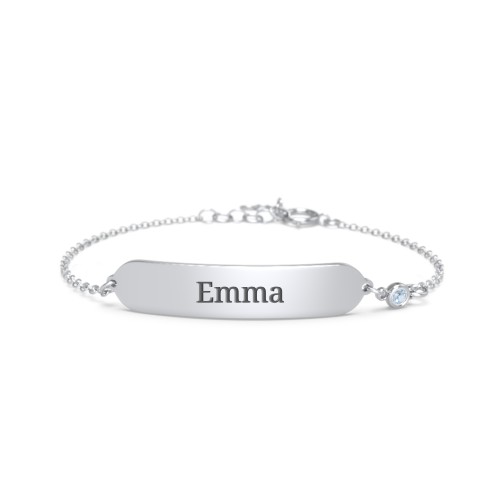 Kids and Baby Engravable Bracelet with Birthstone – Sterling Silver with Blue Topaz