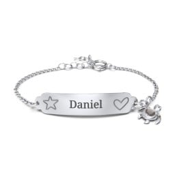 Engraved Heart and Star Baby Bracelet with Birthstone Turtle Charm
