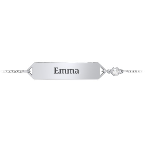 Kids and Baby Engravable Bracelet with Birthstone – Sterling Silver with Diamond