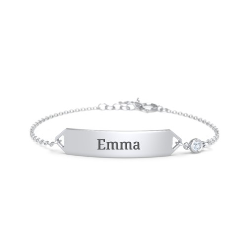 Kids and Baby Engravable Bracelet with Birthstone – Sterling Silver with Aquamarine