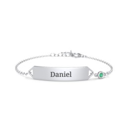 Kids and Baby Engravable Bracelet with Birthstone in 925 Sterling Silver with Emerald
