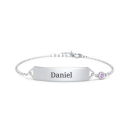 Kids and Baby Engravable Bracelet with Birthstone in 925 Sterling Silver with Amethyst