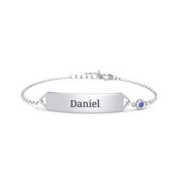 Kids and Baby Engravable Bracelet with Birthstone in 925 Sterling Silver with Blue Sapphire