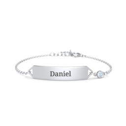 Kids and Baby Engravable Bracelet with Birthstone in 925 Sterling Silver with Blue Topaz