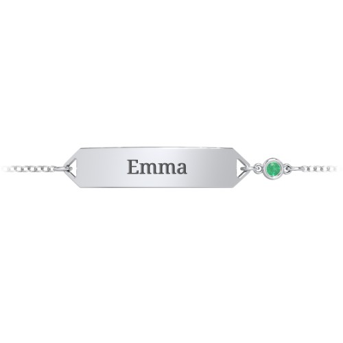 Kids and Baby Engravable Bracelet with Birthstone – Sterling Silver with Emerald
