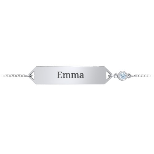 Kids and Baby Engravable Bracelet with Birthstone – Sterling Silver with Blue Topaz
