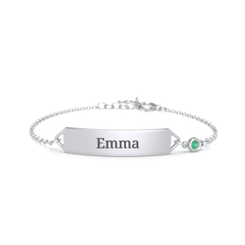 Kids and Baby Engravable Bracelet with Birthstone – Sterling Silver with Emerald