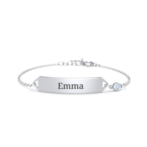 Kids and Baby Engravable Bracelet with Birthstone – Sterling Silver with Blue Topaz