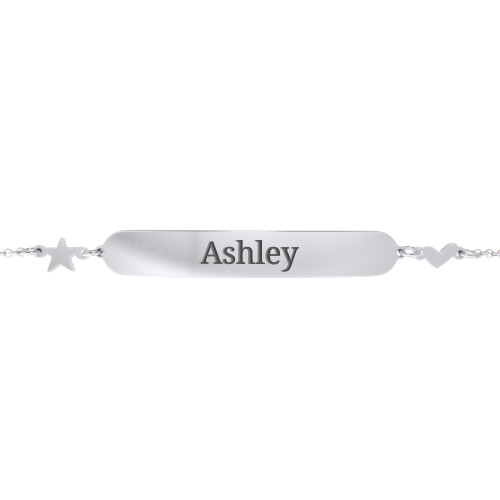 Engravable Bracelet with Heart and Star Charms – Sterling Silver