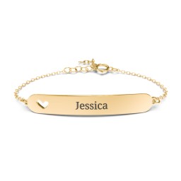 Engravable Bracelet with Heart in 10K Solid Yellow Gold