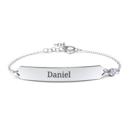 Engravable Classic Bracelet with Birthstone in 925 Sterling Silver with Amethyst