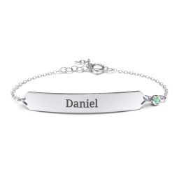 Engravable Classic Bracelet with Birthstone in 925 Sterling Silver with Emerald