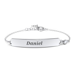 Engravable Classic Bracelet with Birthstone in 925 Sterling Silver with Aquamarine