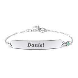 Engravable Classic Bracelet with Birthstone in 925 Sterling Silver with Emerald