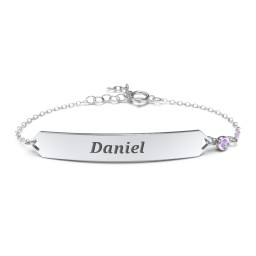 Engravable Classic Bracelet with Birthstone in 925 Sterling Silver with Amethyst