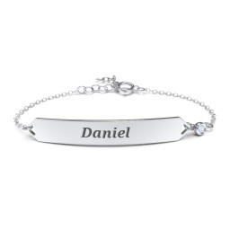 Engravable Classic Bracelet with Birthstone in 925 Sterling Silver with Blue Topaz