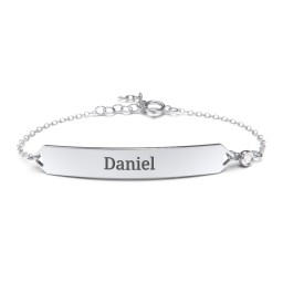 Engravable Classic Bracelet with Birthstone in 925 Sterling Silver with Cubic Zirconia