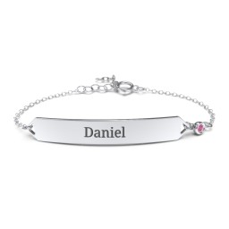 Engravable Classic Bracelet with Birthstone in 925 Sterling Silver with Ruby