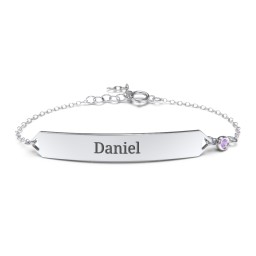 Engravable Classic Bracelet with Birthstone in 925 Sterling Silver with Amethyst