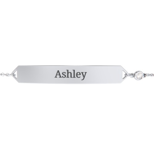 Engravable Classic Bracelet with Birthstone – Sterling Silver with Cubic Zirconia