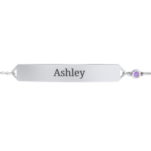 Engravable Classic Bracelet with Birthstone – Sterling Silver with Amethyst