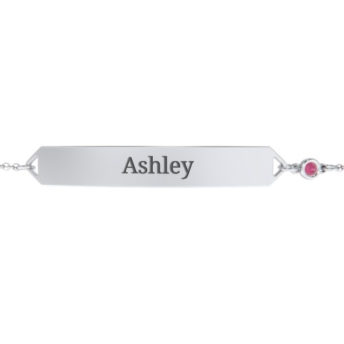 Engravable Classic Bracelet with Birthstone – Sterling Silver with Ruby