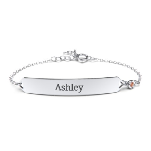 Engravable Classic Bracelet with Birthstone – Sterling Silver with Garnet