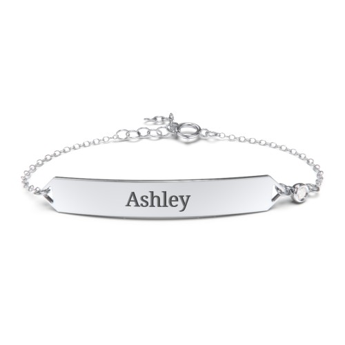 Engravable Classic Bracelet with Birthstone – Sterling Silver with Cubic Zirconia